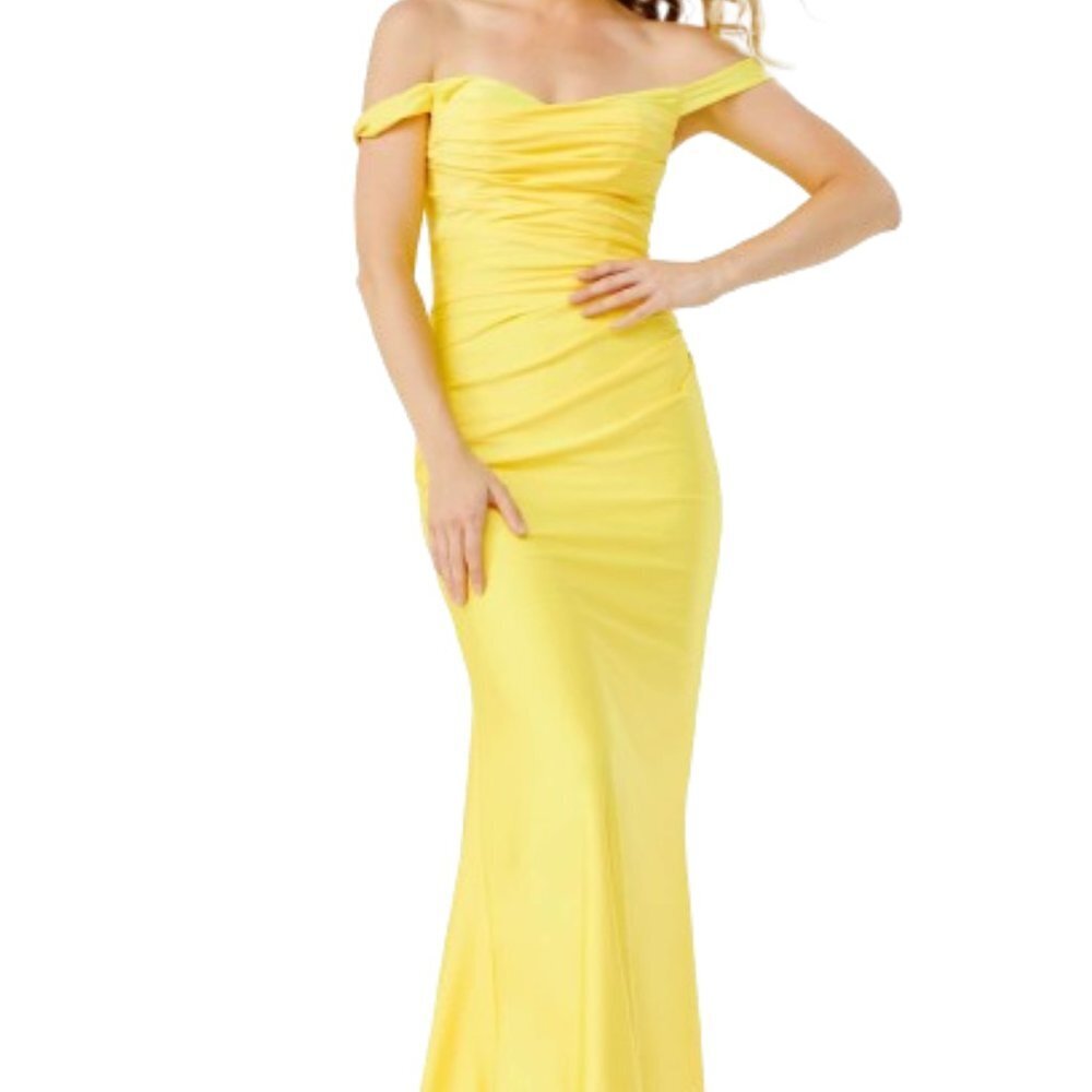 NWT JVN by Jovani JVN07639ASC Satin Prom Dress Yellow Size 8